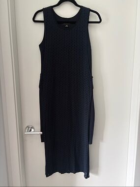 Sleeveless Navy Eyelet Midi Dress